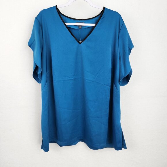 The Limited Beaded Tulip Sleeve Blouse Beaded Neckline Size 1X Mykonos Blue New - Picture 1 of 8